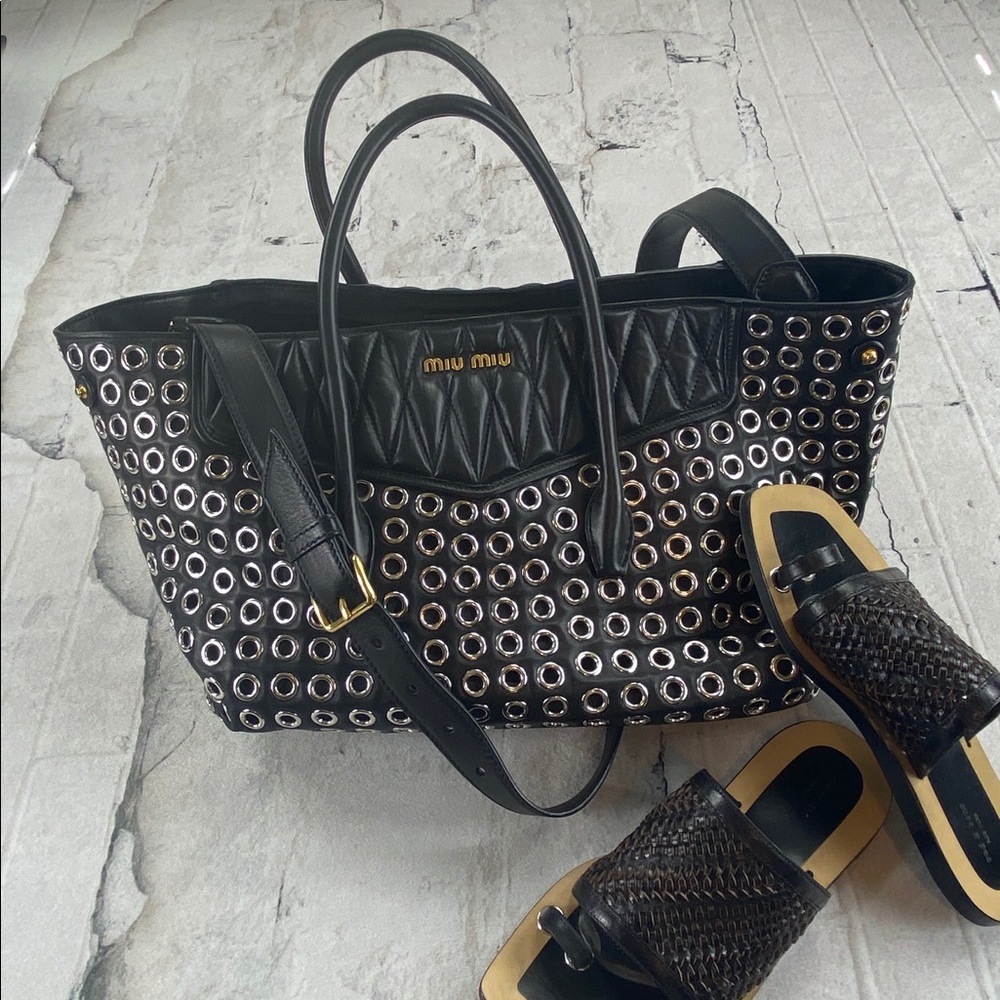 Miu Miu Black and Gold Tote Bag